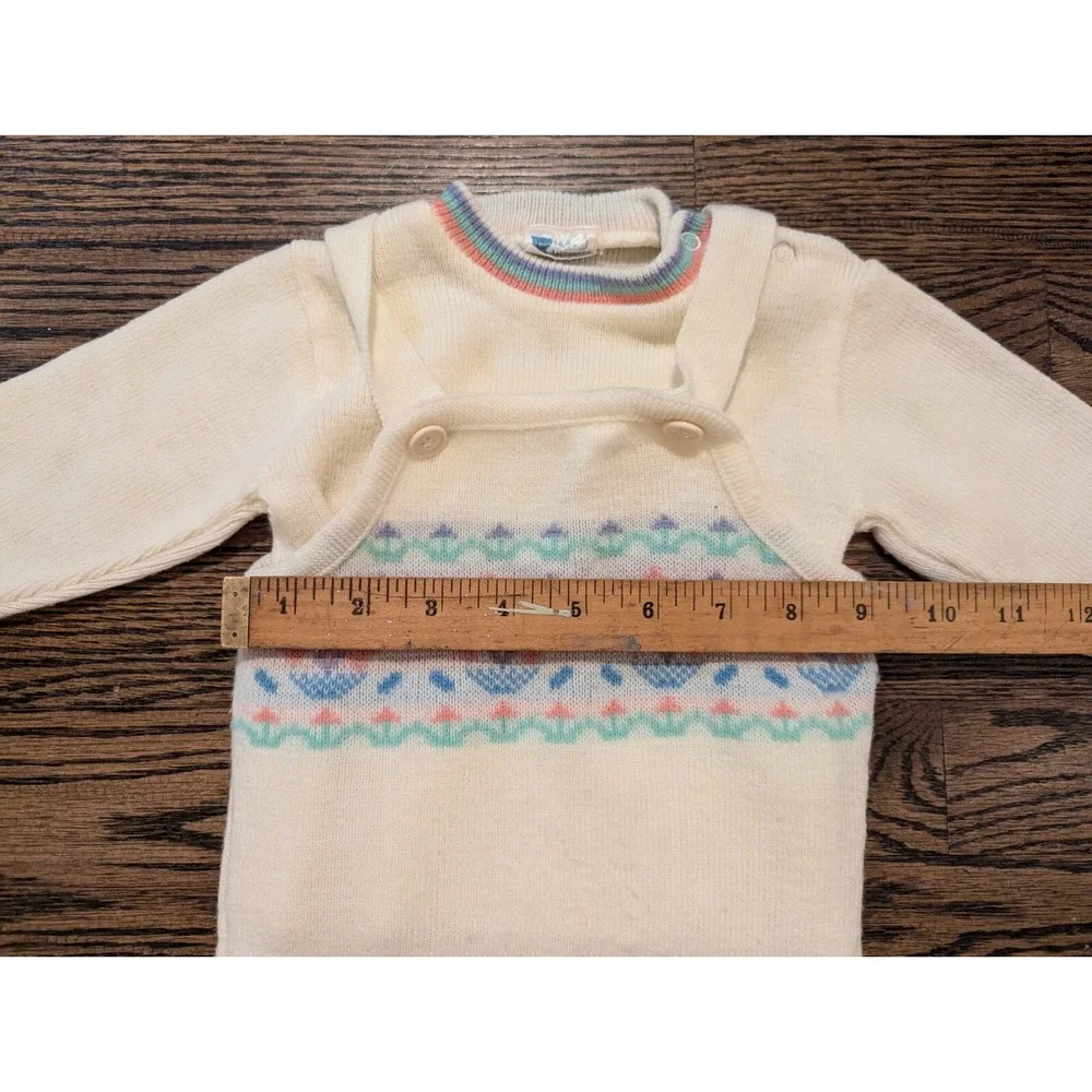 Vintage 2 pc. Baby Girl 6-9 Mo footed Winter Knit Sweater Overall outfit Japan
